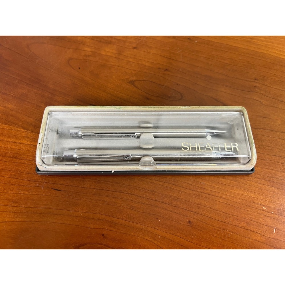 Vintage Sheaffer Chrome Pen and Mechanical Pencil Set with Original Case